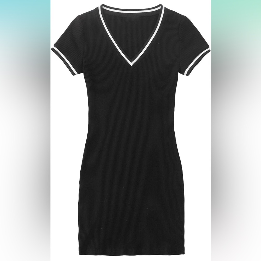 Black Mini Dress with White Trim Detail